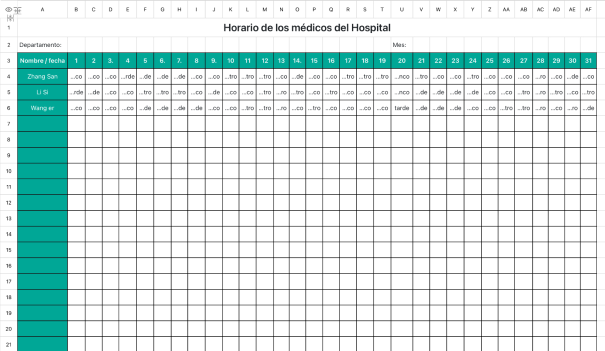 Horario de los médicos del Hospital 1